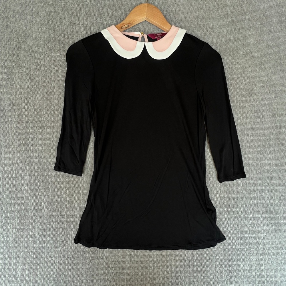 Ted Baker Jamilia Swing Top Womens 1 Black Peter Pan Collar Classic Minimalist